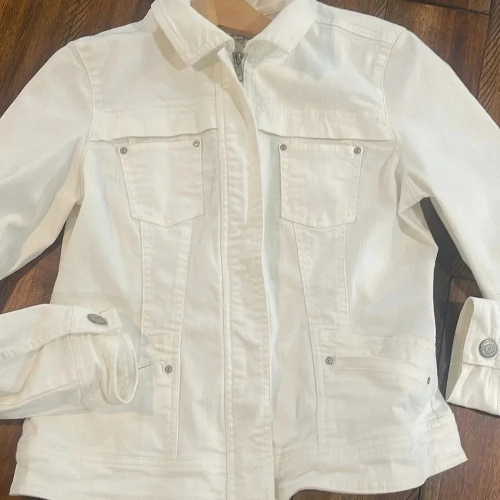OSO Casuals Off White Denim Zip Front Jean Jacket Size Small - Picture 3 of 13